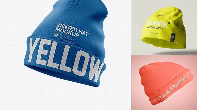 5647+ Turn Up Beanie Hat PSD Mockup Side View High-Resolution PSD Download