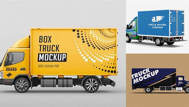 5653+ Box Truck PSD Mockup Side View Exclusive Editable PSD File