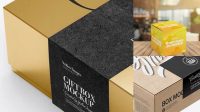 5658+ Glossy Box with Label PSD Mockup High-Angle Shot Premium Mockup Freebie