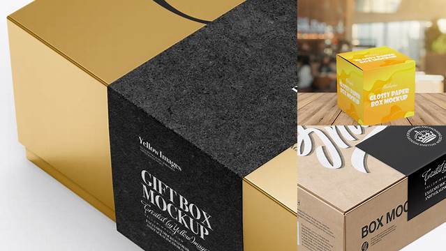 5658+ Glossy Box with Label PSD Mockup High-Angle Shot Premium Mockup Freebie