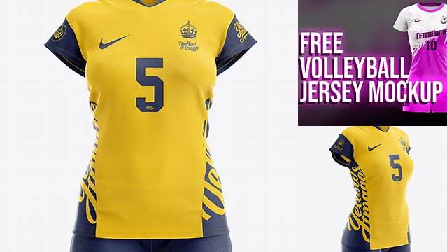 5659+ Women’s Volleyball Kit with V-Neck Jersey PSD Mockup Front View Easy Editable