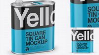 5662+ 4L Opened Square Tin Can PSD Mockup Half Side View High-Angle Shot Creative Free PSD Graphic Design