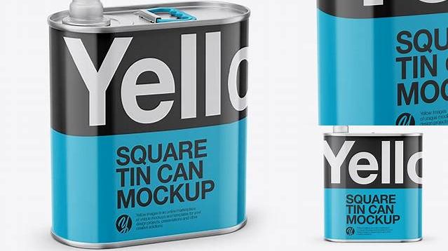 5662+ 4L Opened Square Tin Can PSD Mockup Half Side View High-Angle Shot Creative Free PSD Graphic Design