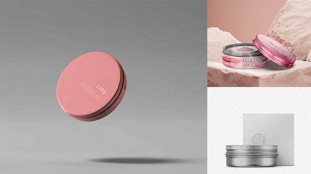 5662+ Metallic Lip Balm Tin With Matte Box PSD Mockup Front View Photoshop PSD Free for Designers