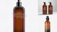 5663+ Amber PET Boston Round Bottle with Lotion Pump PSD Mockup Digital Photoshop Free Mockup