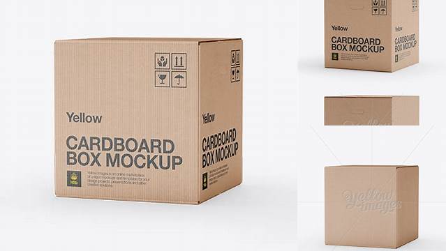 567+ Corrugated Fiberboard Box PSD Mockup 25° Angle Front View High-Angle Shot Fully Customizable Photoshop Freebie