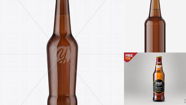 5674+ 330ml Amber Bottle With Beer PSD Mockup Custom Mockup Graphic Design