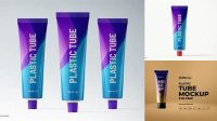 5677+ Glossy Plastic Cosmetic Tube With Metallic Cap PSD Mockup Fully Editable PSD Template