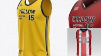 5685+ Men’s U-Neck Basketball Jersey PSD Mockup Front Half Side View Elegant Free Graphic Resource