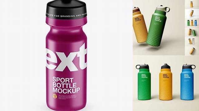 5686+ Textured Plastic Sport Bottle PSD Mockup High-Angle Shot Editable Mockup PSD