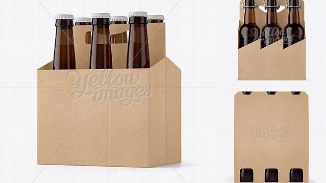 5687+ Kraft Paper 6 Pack Amber Bottle Carrier PSD Mockup 3/4 View Versatile Photoshop File