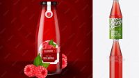 5704+ 330ml Glass Bottle With Raspberry Drink PSD Mockup Customizable Design Files