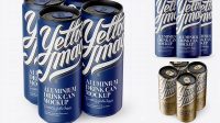 5704+ 4 Matte Aluminium Cans PSD Mockup Half Side View High Angle Shot Custom Mockup PSD for Free