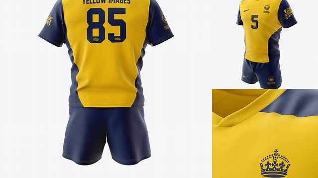 5709+ Men’s Rugby Kit with V-Neck Jersey PSD Mockup Halfside View Smart Object-Based PSD Template Free