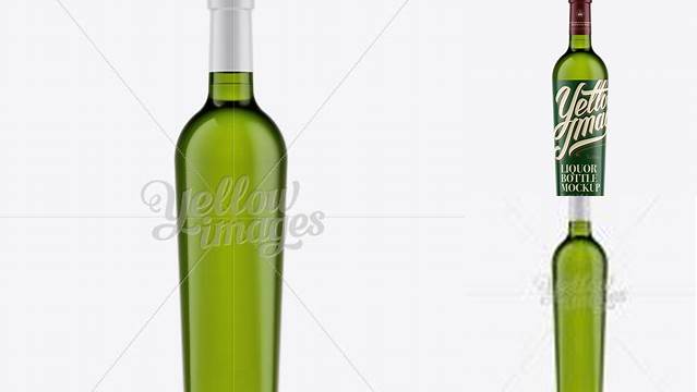 5712+ Emerald Green Glass Liqour Bottle PSD Mockup Front View Advanced Photoshop Design Free