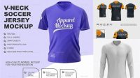 5712+ Men’s Soccer V-Neck Jersey LS PSD Mockup Front View Free Editable Photoshop Template