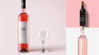 5718+ Glass Bottle with Pink Wine PSD Mockup Front View Elegant Design Mockup PSD