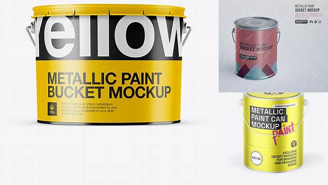 572+ Metallic Paint Bucket PSD Mockup Eye-Level Shot Download Now High-Quality PSD Template