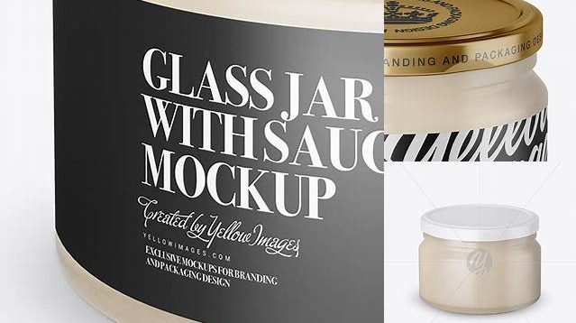 5720+ 250ml Clear Glass Jar With Garlic Sauce PSD Mockup High-Angle Shot Free Stylish PSD for Graphic Designers