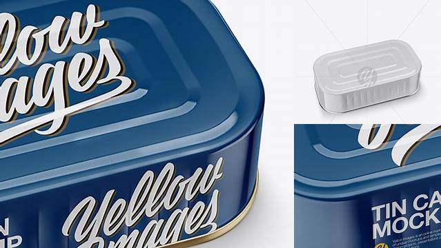 5720+ Rectangular Tin Can PSD Mockup Half Side View High-Angle Shot Premium Free Mockup PSD