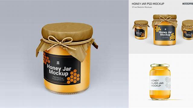 5721+ Pure Honey Jar PSD Mockup Front View Custom Graphic Resource Free Download