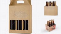 5725+ Kraft Paper 3 Pack Amber Bottle Carrier PSD Mockup Advanced and Editable PSD Template Free