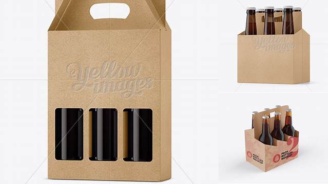 5725+ Kraft Paper 3 Pack Amber Bottle Carrier PSD Mockup Advanced and Editable PSD Template Free