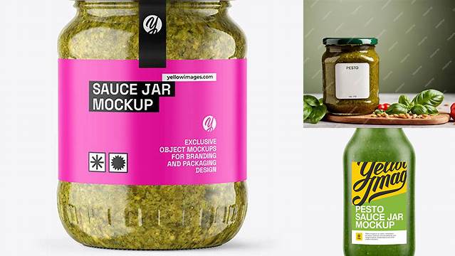 5730+ Clear Plastic Jar with Pesto Sauce PSD Mockup Fully Customizable Photoshop Freebie