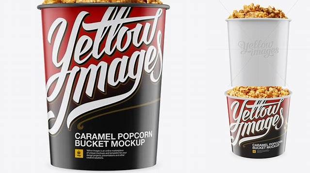 5730+ Glossy Bucket with Caramel Popcorn PSD Mockup Front View Download Now Free PSD Template