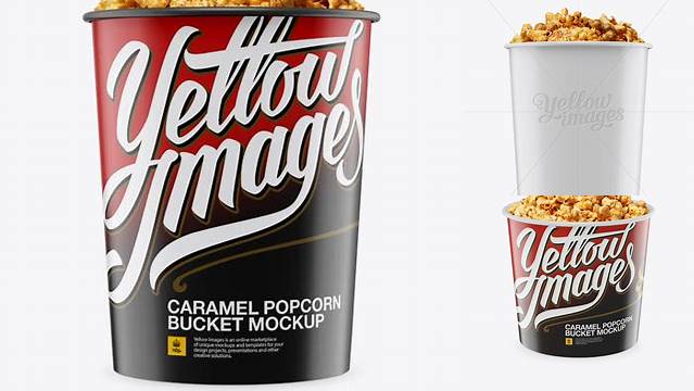 5730+ Glossy Bucket with Caramel Popcorn PSD Mockup Front View Download Now Free PSD Template