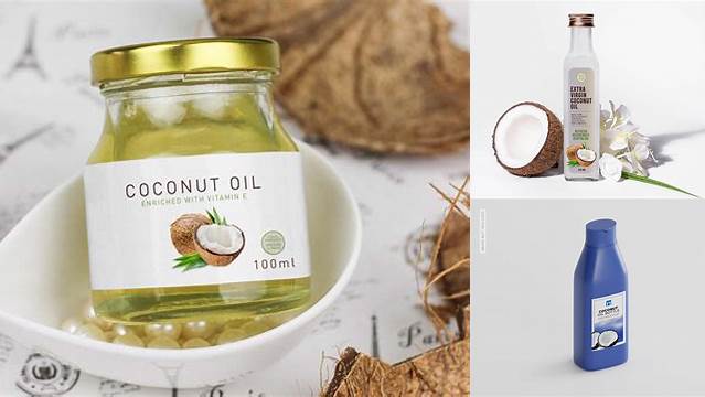 5734+ Glass Jar with Liquid Coconut Oil PSD Mockup Versatile PSD Mockup File