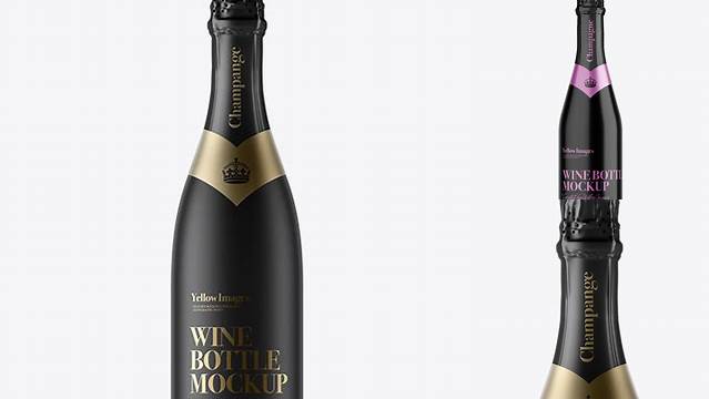 574+ Black Matte Champagne Bottle HQ PSD Mockup Front View Creative Free PSD Graphic Design