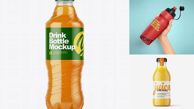 5742+ Orange Drink PET Bottle With Sport Cap PSD Mockup Professional Quality PSD Freebie