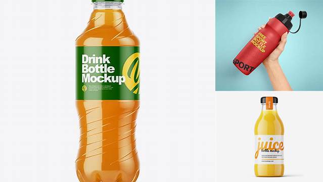 5742+ Orange Drink PET Bottle With Sport Cap PSD Mockup Professional Quality PSD Freebie