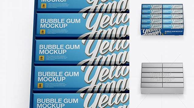 5744+ Metallic Bubble Gum Box PSD Mockup Front View High-Angle Shot High-Quality Digital Mockup Resource