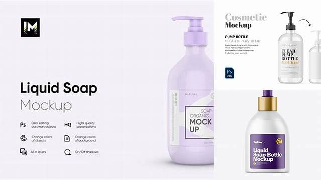 5755+ Clear Frosted Liquid Soap Bottle PSD Mockup Easy-to-Use PSD Template