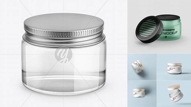 5757+ Clear Glass Cosmetic Jar PSD Mockup Front View High-Angle Shot Digital Download