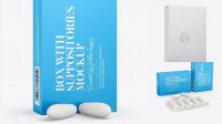 5761+ Matte Box With Suppositories PSD Mockup Half Side View Easy-to-Edit PSD