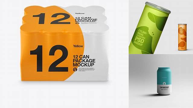 5762+ 12 Can Matte Pack PSD Mockup Front View Photoshop PSD Free for Designers