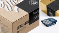 5763+ Box with Label PSD Mockup Half Side View High Angle Shot PSD Free Download