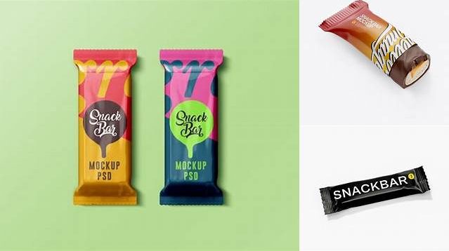 5772+ Glossy Snack Bar PSD Mockup Half Side View Smart Design Template Free