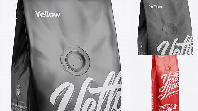 5774+ 250g Glossy Coffee Bag With Valve PSD Mockup Half-Turned View Custom Mockup Graphic Design