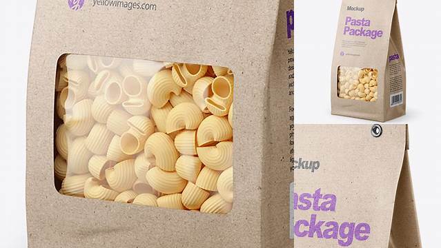 5775+ Kraft Bag with Pipe Doppia Pasta PSD Mockup Half Side View Custom Design Freebie PSD