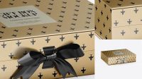 5779+ Metallic Gift Box With Bow PSD Mockup Half Side View High-Angle Shot For Free Download