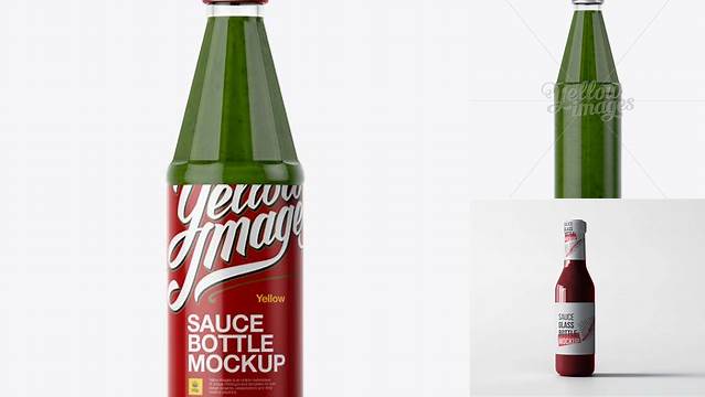 5781+ 330ml Glass Bottle With Green Pepper Sauce PSD Mockup Custom PSD Mockup Template