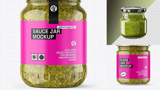 5781+ Clear Glass Jar with Pesto Sauce PSD Mockup Elegant High-Resolution Design File