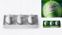 5784+ Three Metallic Christmas Balls in Paper Box PSD Mockup High-Angle Shot Unique High-Resolution PSD