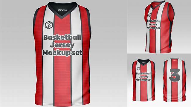 5785+ Basketball Jersey with V-Neck PSD Mockup Front View High-End PSD Download