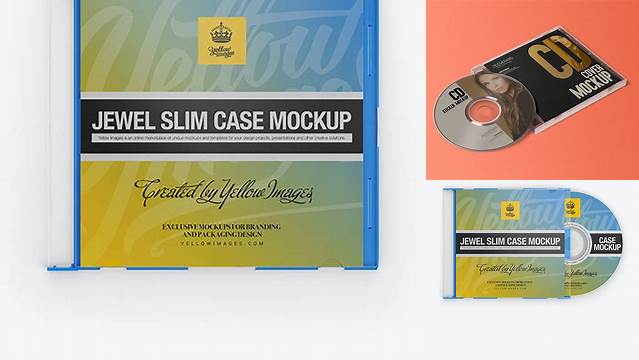 5785+ Jewel Slim Case PSD Mockup Half-Side View High-Angle Shot Exclusive Free Photoshop Mockup