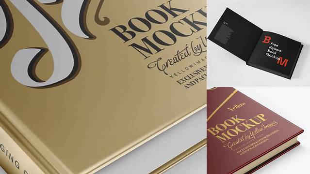 5786+ Metallic Square Book PSD Mockup Half Side View High-Angle Shot Advanced Photoshop Design Free